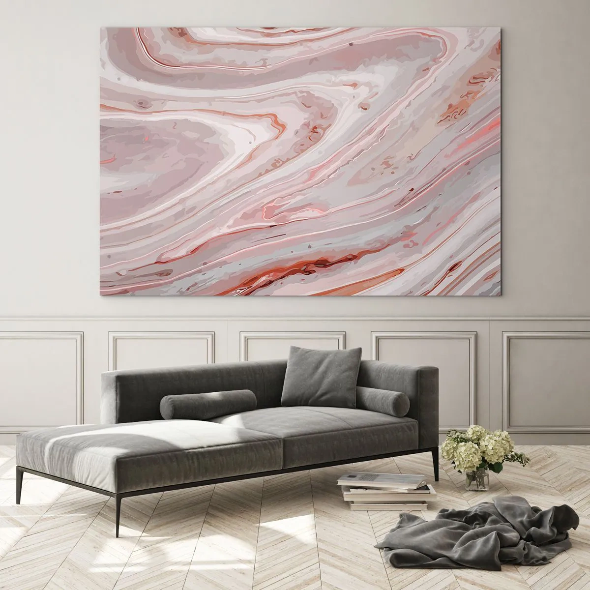Impression sur verre - Image sur verre - Motif abstrait dans les tons de rose et de marron - 70x50cm - Rose liquide - Décoration murale moderne pour le salon et la chambre ARTTOR