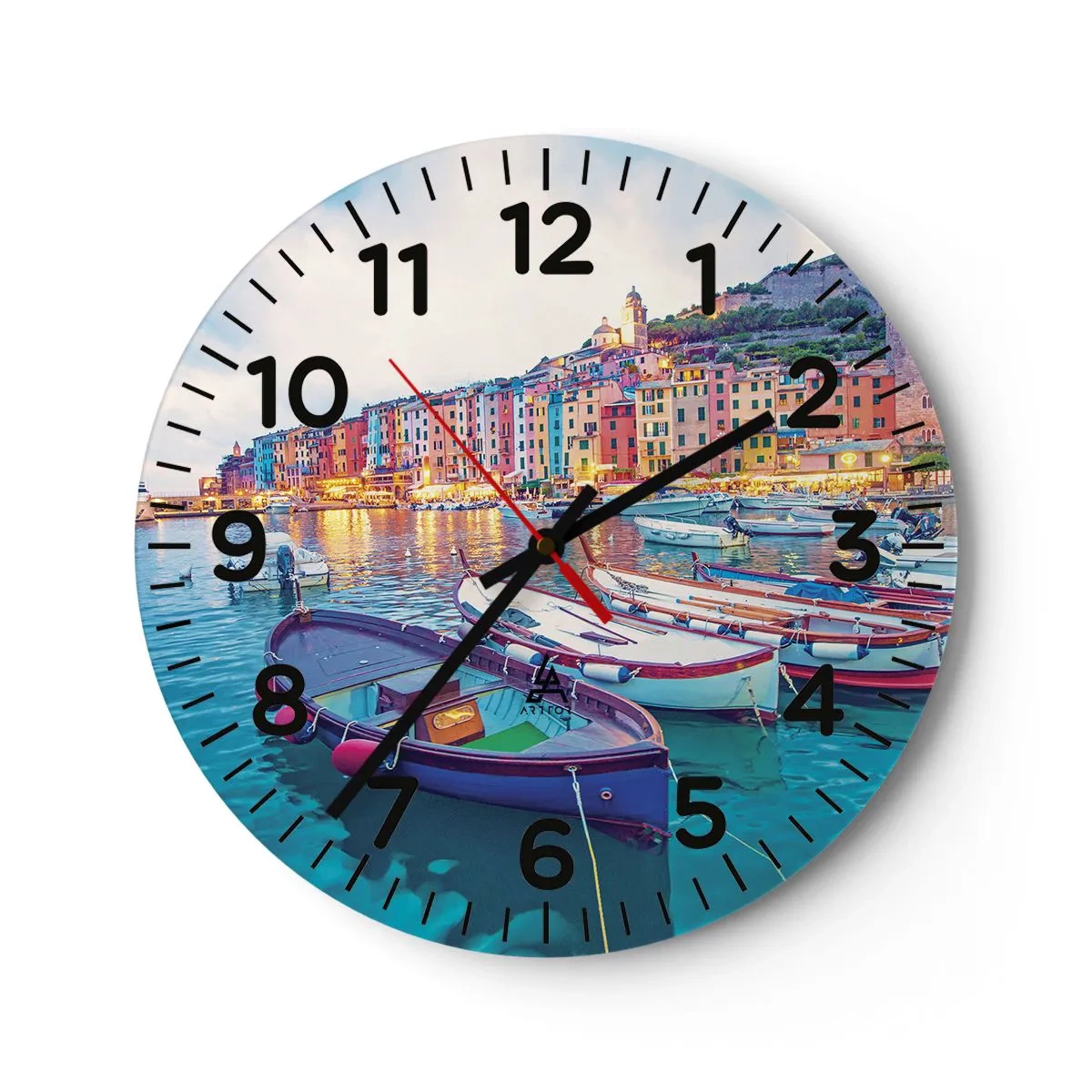 Horloge murale - Pendule murale - Soirée colorée au port - 40x40 cm