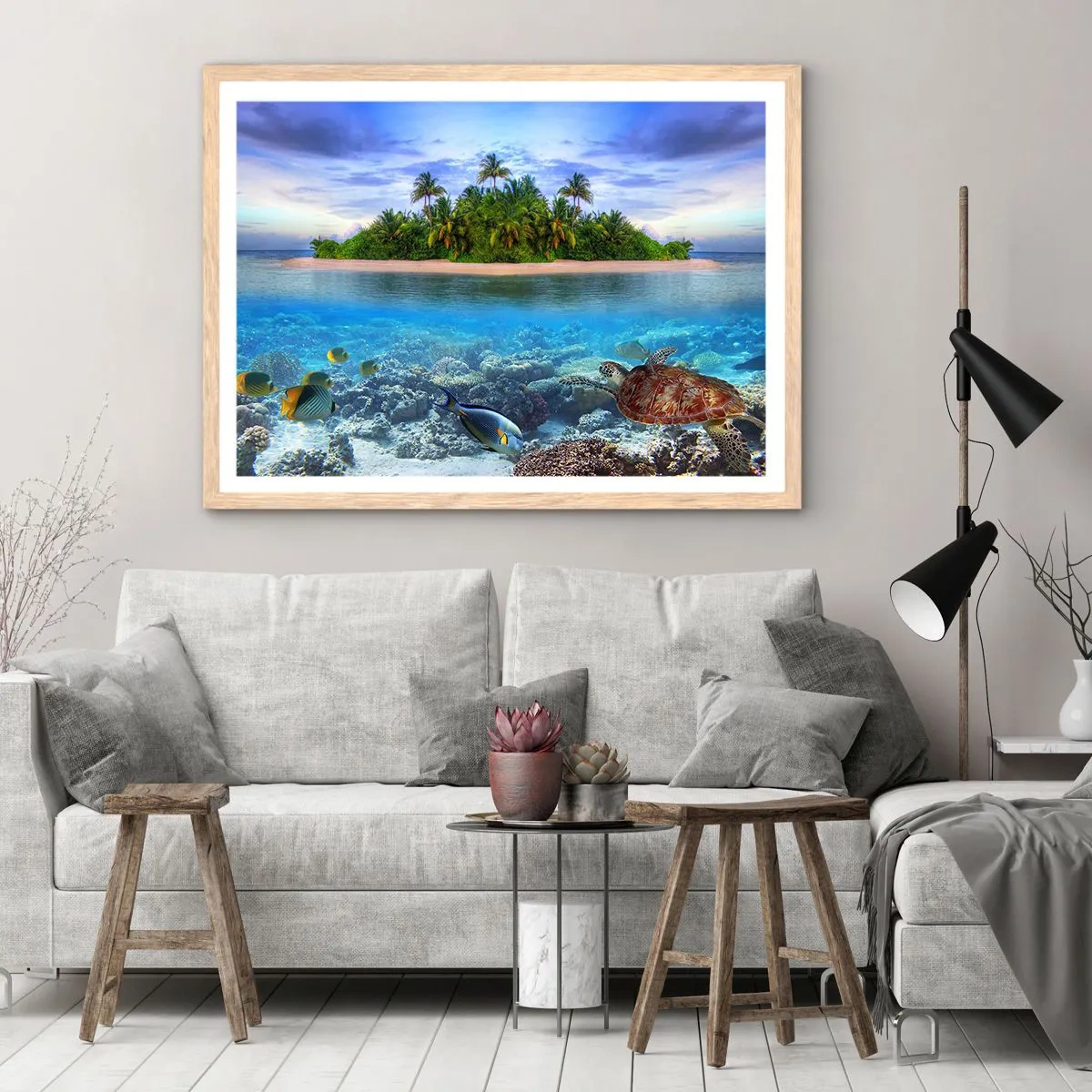 Affiche dans un chêne clair - Poster - L'île céleste vous invite - 40x30 cm