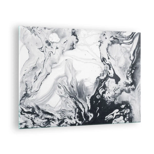 Impression sur verre - Image sur verre - Vagues abstraites monochromes dans des tons de noir et blanc - 70x50cm - Au centre de la Terre - Décoration murale moderne pour le salon et la chambre ARTTOR