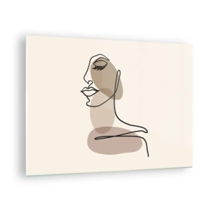 Impression sur verre - Image sur verre - Un portrait féminin minimaliste réalisé avec une ligne continue. - 70x50cm - Une certaine ligne de beauté - Décoration murale moderne pour le salon et la chambre ARTTOR