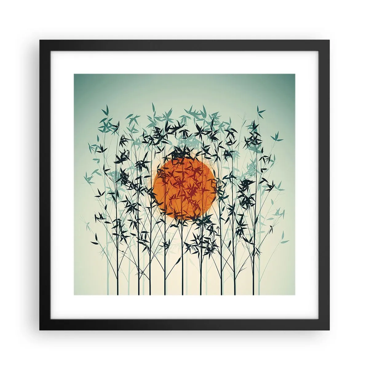 Affiche dans un cadre noir - Poster - Soleil japonnais - 40x40 cm