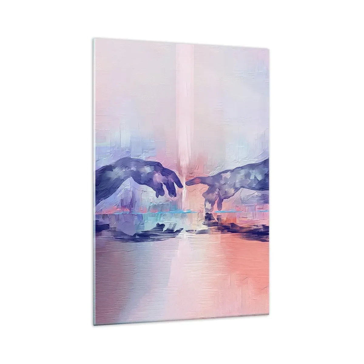 Impression sur verre - Image sur verre - Mains symboliques aux couleurs abstraites, faisant référence au thème de la création - 70x100cm - Divine étincelle de vie - Décoration murale moderne pour le salon et la chambre ARTTOR