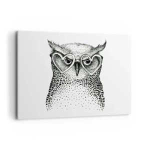 Impression sur toile - Image sur toile - Graphique élégant d'un hibou portant des lunettes en forme de cœur - 100x70cm - Sagement et avec amour - Décoration murale moderne pour le salon et la chambre ARTTOR