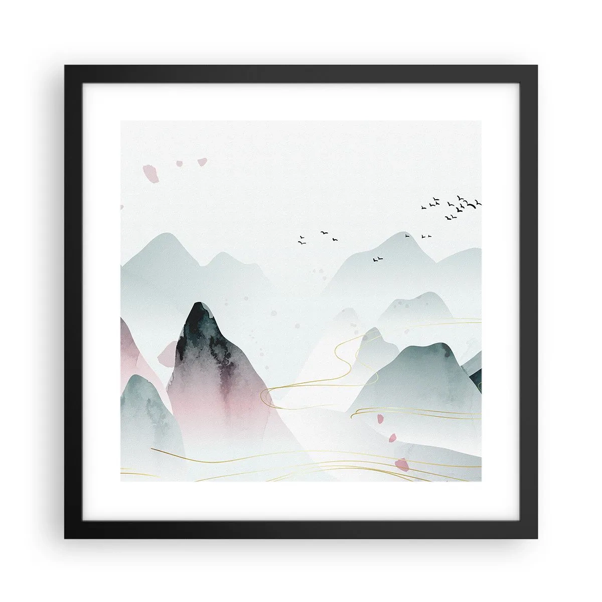 Affiche dans un cadre noir - Poster - Au-delà des sommets - 40x40 cm