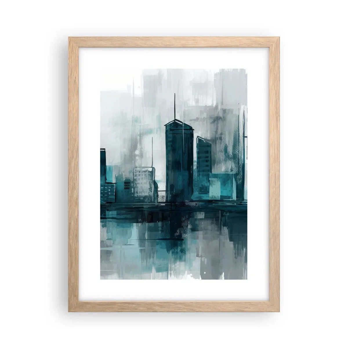 Affiche dans un chêne clair - Poster - Une ville couleur de pluie - 30x40 cm
