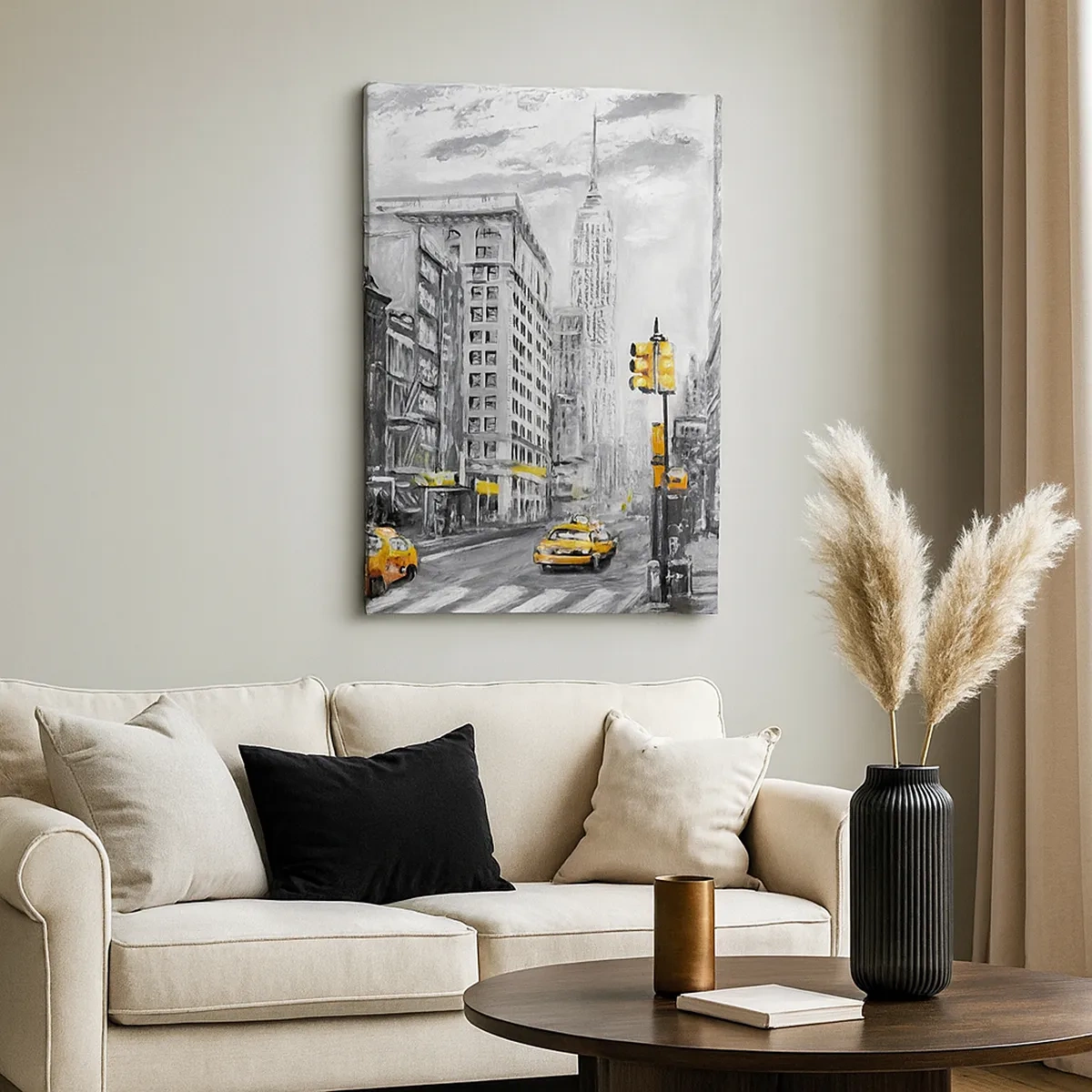 Impression sur toile - Image sur toile - Rue de New York aux accents jaunes - 50x70cm - Une histoire new-yorkaise - Décoration murale moderne pour le salon et la chambre ARTTOR