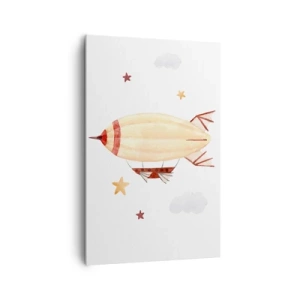 Impression sur toile - Image sur toile - Un dirigeable peint à la main sur fond d'étoiles - 80x120cm - Dirigeable - Décoration murale moderne pour le salon et la chambre ARTTOR