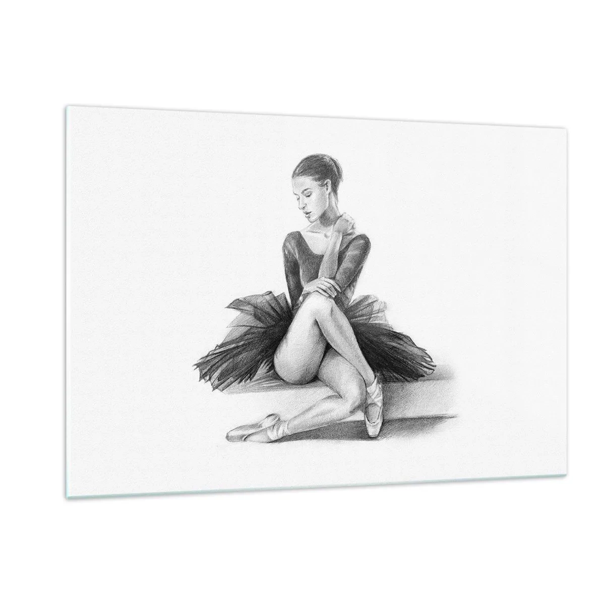 Impression sur verre - Image sur verre - Croquis d'une ballerine en robe noire dans une pose pensive - 120x80cm - Envoutée par la danse - Décoration murale moderne pour le salon et la chambre ARTTOR