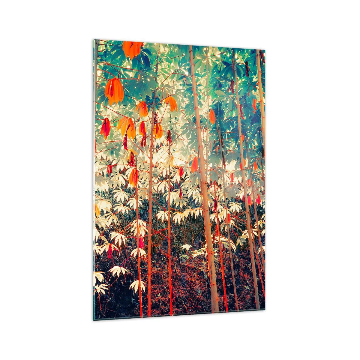 Impression sur verre - Image sur verre - Une forêt de bambous colorée aux couleurs intenses - 70x100cm - La vie secrète des feuilles - Décoration murale moderne pour le salon et la chambre ARTTOR