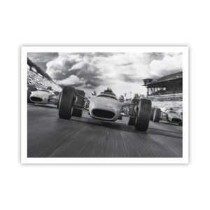 Affiche - Poster - Course de voitures classiques en mouvement - 100x70cm - Puissance! - Décoration murale moderne pour le salon et la chambre ARTTOR