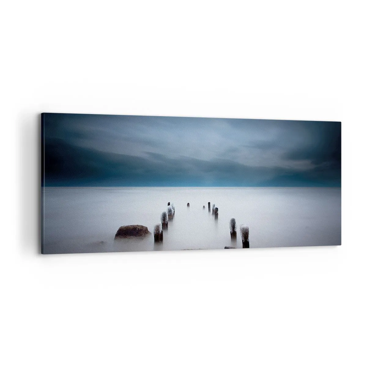 Impression sur toile - Image sur toile - La vieille jetée sur fond de mer calme - 120x50cm - Lac pensif - Décoration murale moderne pour le salon et la chambre ARTTOR