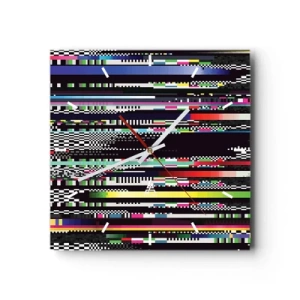 Horloge murale - Pendule murale - Lignes et pixels colorés dans un style abstrait - 30x30cm - L'image de contrôle de la réalité - Décoration murale moderne pour le salon et la chambre ARTTOR