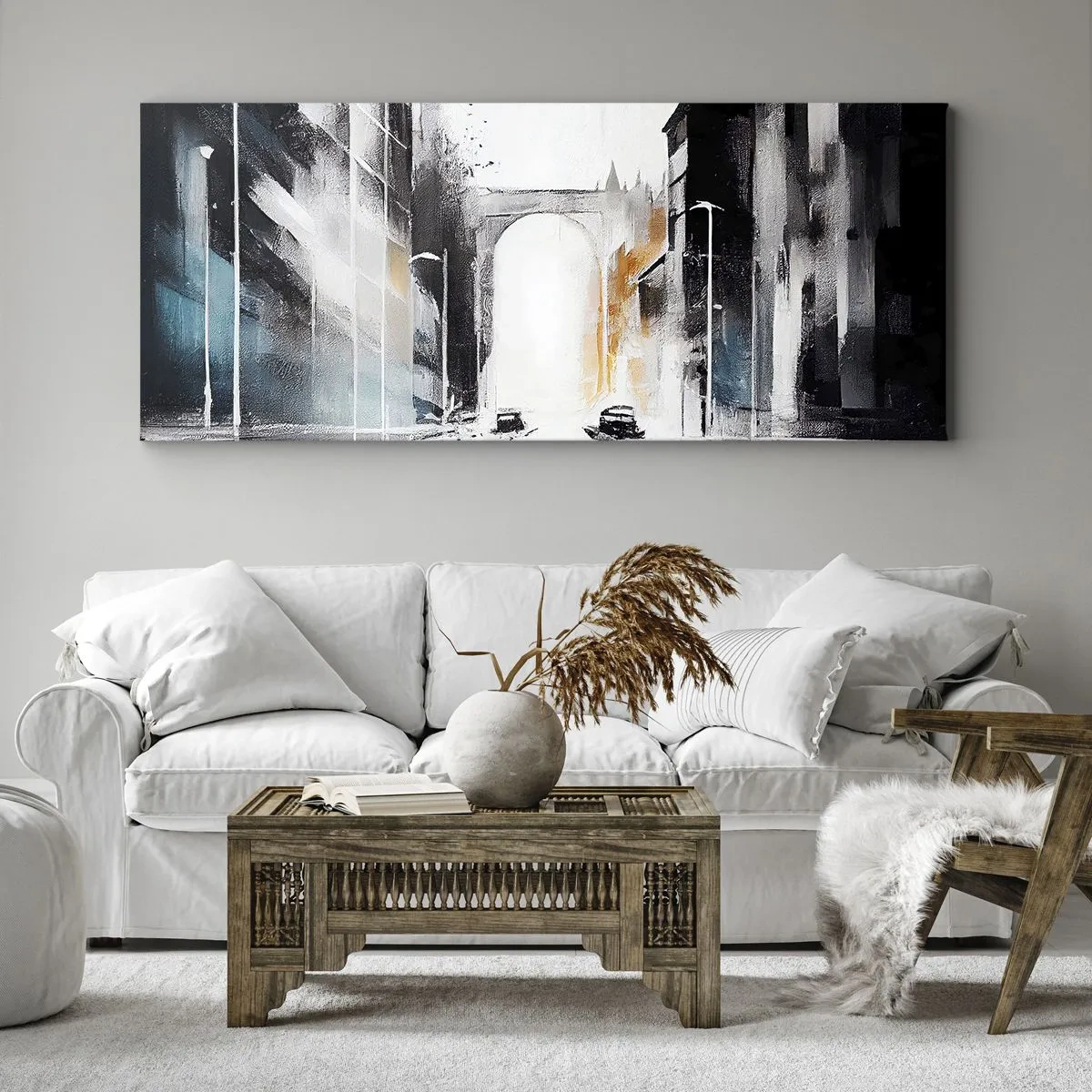 Impression sur toile - Image sur toile - Étude de ville : architecture et mouvement - 100x40 cm