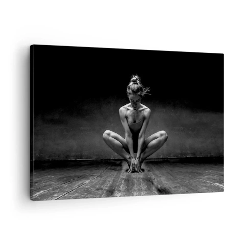 Impression sur toile - Image sur toile - Portrait en noir et blanc d'une danseuse en pleine concentration. - 70x50cm - Concentration de l'énergie de la danse - Décoration murale moderne pour le salon et la chambre ARTTOR