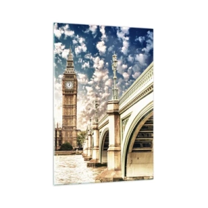Impression sur verre - Image sur verre - Big Ben et le pont de Westminster illuminés par le soleil à Londres - 70x100cm - Nuages 