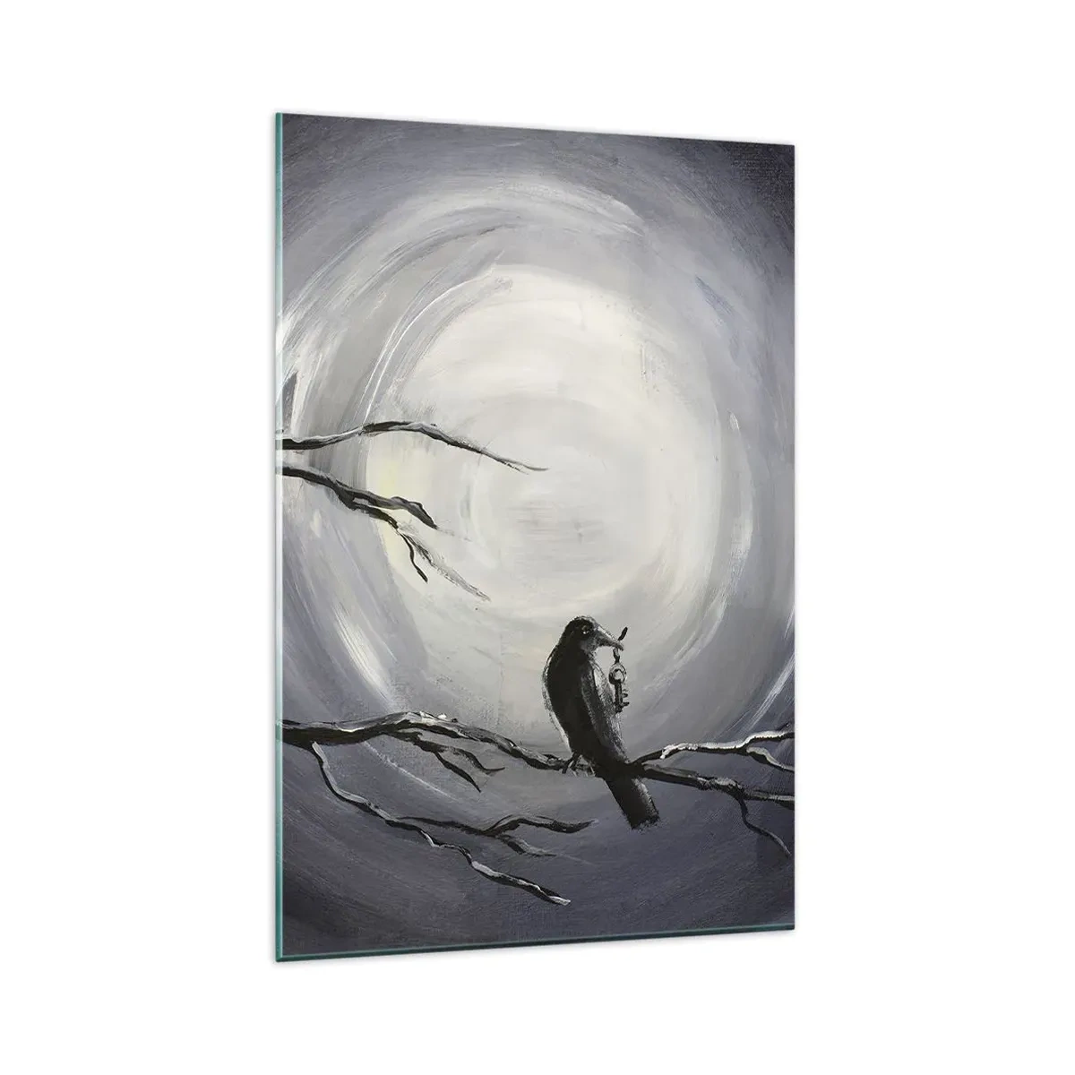 Impression sur verre - Image sur verre - Oiseau noir sur une branche au clair de lune - 80x120cm - La clé du mystère de la nuit - Décoration murale moderne pour le salon et la chambre ARTTOR