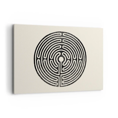 Impression sur toile - Image sur toile - Labyrinthe circulaire noir et blanc sur fond clair - 100x70cm - Ordre mystérieux - Décoration murale moderne pour le salon et la chambre ARTTOR