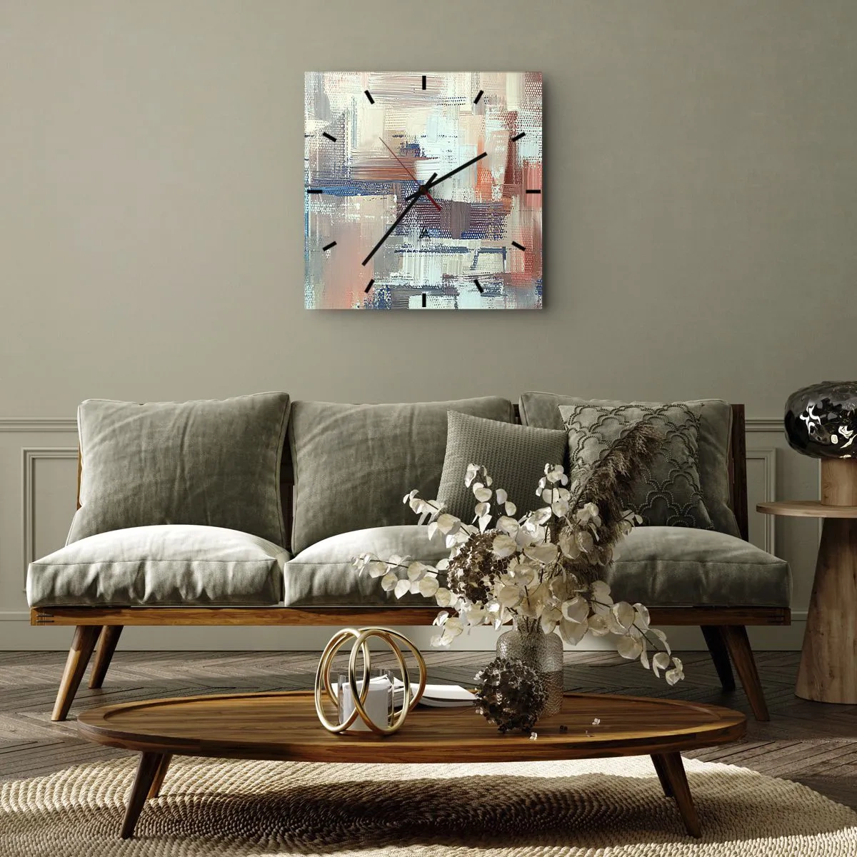 Horloge murale - Pendule murale - Composition abstraite dans les tons de bleu et de beige - 30x30cm - Atteindre la lumière - Décoration murale moderne pour le salon et la chambre ARTTOR