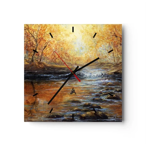 Horloge murale - Pendule murale - Paysage d'automne avec une rivière parmi les arbres - 30x30cm - Le ruisseau d'or - Décoration murale moderne pour le salon et la chambre ARTTOR