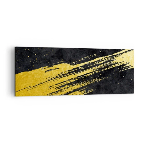 Impression sur toile - Image sur toile - Fond noir avec des coups de pinceau dorés dynamiques - 140x50cm - Sautez dans l'hyperespace - Décoration murale moderne pour le salon et la chambre ARTTOR