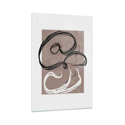 Impression sur verre - Image sur verre - Abstraction en noir et blanc sur fond beige - 70x100cm - Composition – la recherche de la plénitude - Décoration murale moderne pour le salon et la chambre ARTTOR