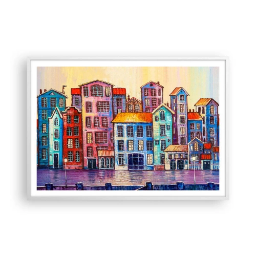 Affiche dans un cadre blanc - Poster - Une ville comme dans un conte de fées - 100x70 cm