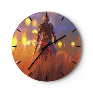 Horloge murale - Pendule murale - La figure d'un chevalier sur fond de coucher de soleil lumineux - 30x30cm - Chevalier errant - Décoration murale moderne pour le salon, la cuisine et la chambre ARTTOR