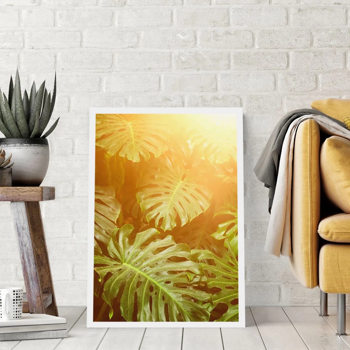 Affiche - Poster - Les feuilles de Monstera sous les rayons du soleil créent une atmosphère tropicale - 50x70cm - Se fondre dans la verdure - Décoration murale moderne pour le salon et la chambre ARTTOR