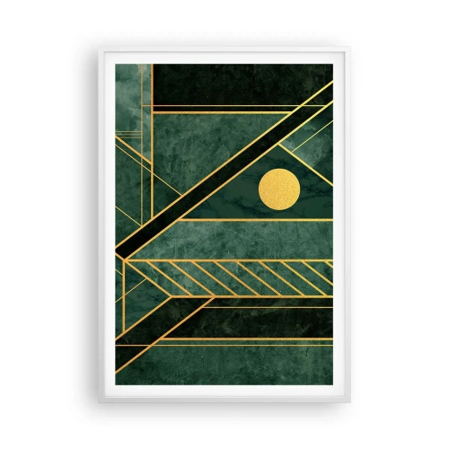 Affiche dans un cadre blanc - Poster - Dynamique or et azur - 70x100 cm