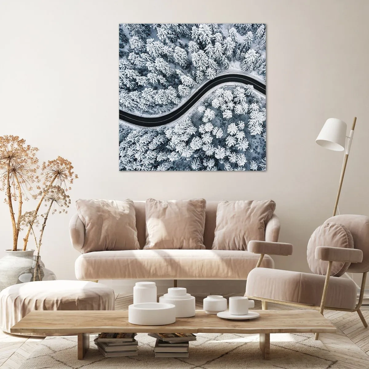 Impression sur toile - Image sur toile - À travers une forêt d'hiver - 30x30 cm