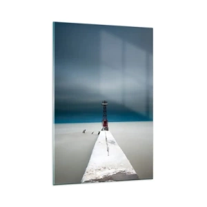 Impression sur verre - Image sur verre - Un phare au bout d'une jetée en béton dans un paysage austère - 80x120cm - À la rencontre de l'immensité - Décoration murale moderne pour le salon et la chambre ARTTOR