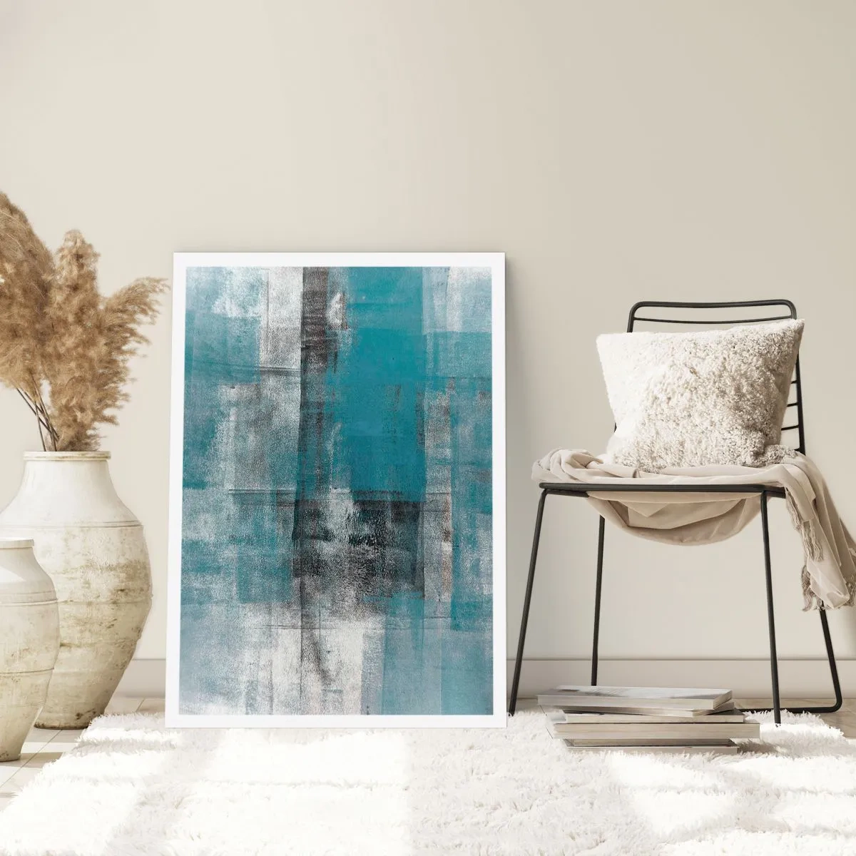 Affiche - Poster - Composition abstraite dans les tons de bleu et de gris - 50x70cm - Eau et air - Décoration murale moderne pour le salon et la chambre ARTTOR