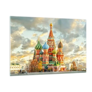 Impression sur verre - Image sur verre - Cathédrale Saint-Basile de Moscou sous un ciel nuageux - 120x80cm - Même Disney ne l'aurait pas proposé - Décoration murale moderne pour le salon et la chambre ARTTOR