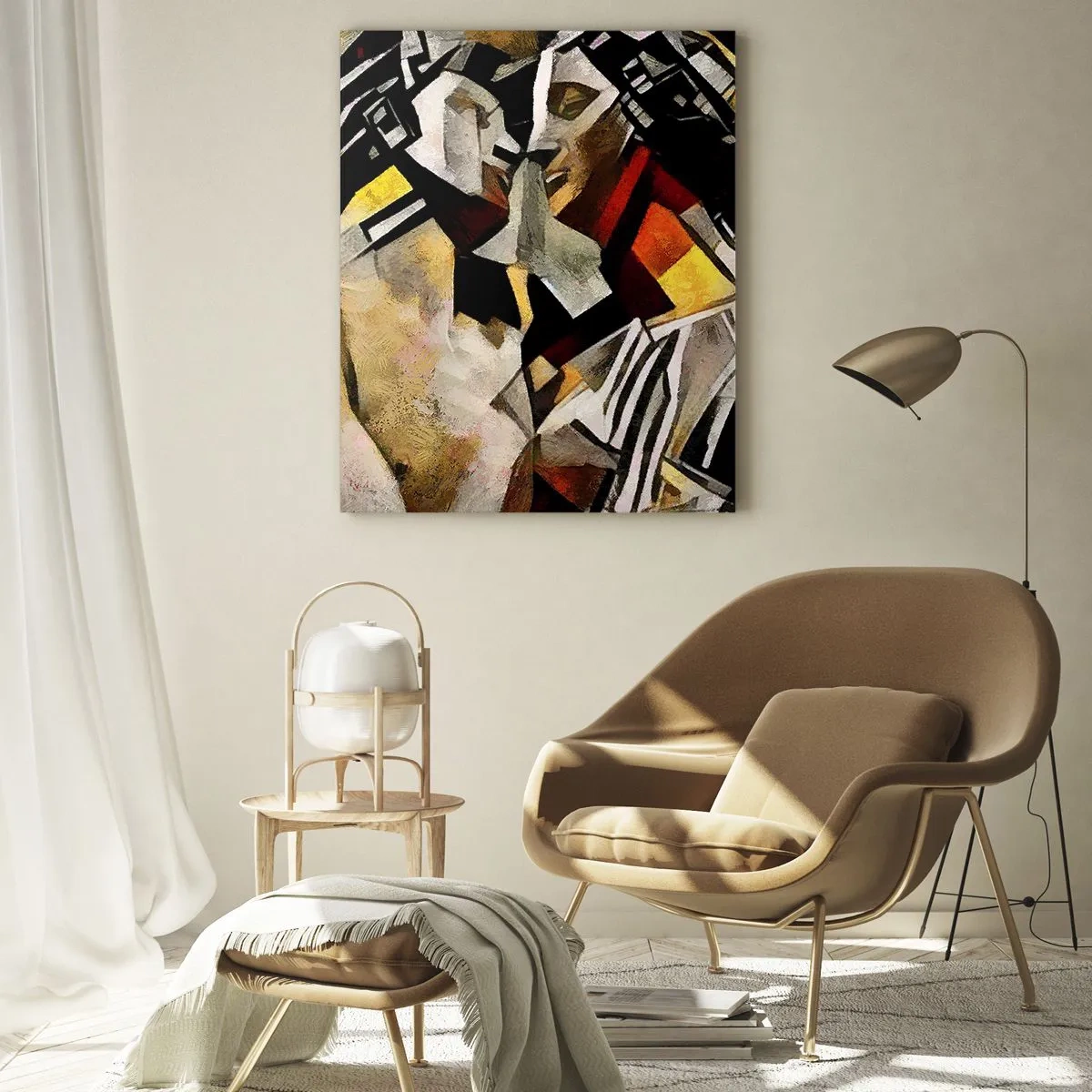 Impression sur verre - Image sur verre - Composition abstraite avec des silhouettes dans une forme dynamique - 80x120cm - Un baiser sculptural - Décoration murale moderne pour le salon et la chambre ARTTOR