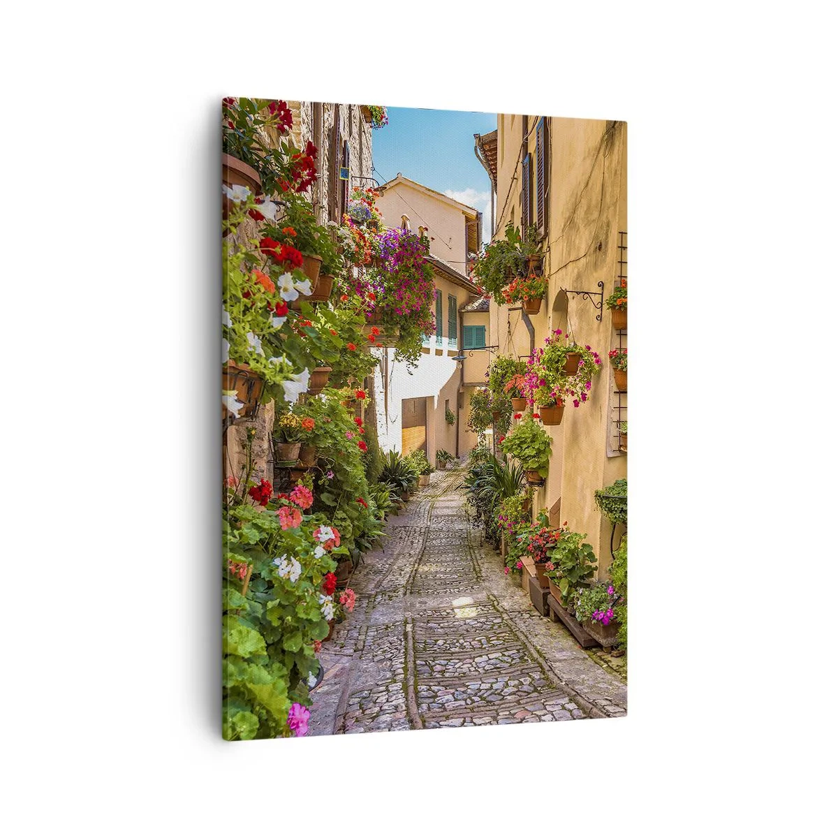 Impression sur toile - Image sur toile - Une charmante rue pleine de fleurs et de pots de fleurs - 50x70cm - Ruelle italienne - Décoration murale moderne pour le salon et la chambre ARTTOR