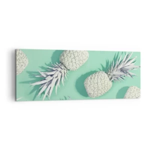 Impression sur toile - Image sur toile - Ananas blancs sur fond pastel dans un style minimaliste - 140x50cm - Ils se combinent très bien avec la menthe - Décoration murale moderne pour le salon et la chambre ARTTOR