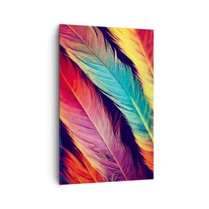 Impression sur toile - Image sur toile - Plumes colorées aux couleurs intenses - 80x120cm - Arc-en-ciel de plumes - Décoration murale moderne pour le salon et la chambre ARTTOR