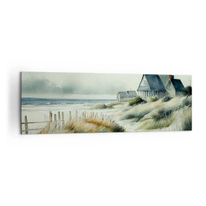Impression sur toile - Image sur toile - Une maison de bord de mer entourée d'herbe et surplombant la mer - 160x50cm - Loin de l'agitation - Décoration murale moderne pour le salon et la chambre ARTTOR