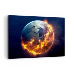 Impression sur toile - Image sur toile - La planète Terre en feu dans l'espace - 100x70cm - La flamme de l'apocalypse - Décoration murale moderne pour le salon et la chambre ARTTOR