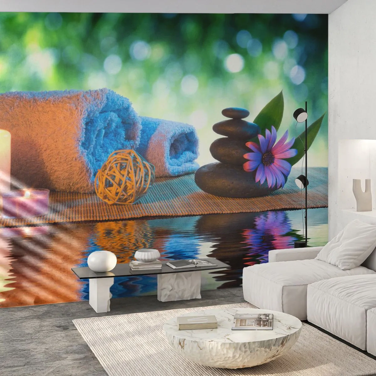 Papier Peint Photo Premium Canvas - Temps pour le corps - Spa, Bougie, Culture Japon - 250x175 cm