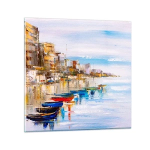 Impression sur verre - Image sur verre - Un havre urbain multicolore - 70x70 cm