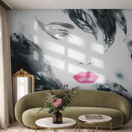 Papier Peint Autocollant Deluxe Sticker - Attention! Femme fatale - Abstraction, Visage de femme, Portrait d'une femme - 250x175 cm