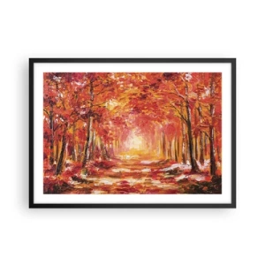 Affiche dans un cadre noir - Poster - Forêt d'automne aux tons cuivrés et dorés - 70x50cm - Forêt de cuivre - Décoration murale moderne pour le salon et la chambre ARTTOR