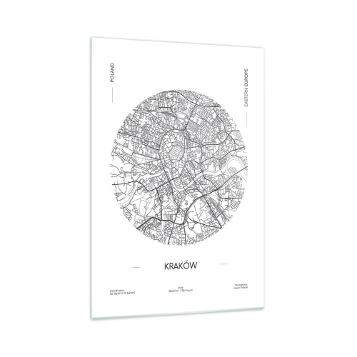 Impression sur verre - Image sur verre - Une carte de Cracovie dans un style minimaliste - 70x100cm - Anatomie de Cracovie - Décoration murale moderne pour le salon et la chambre ARTTOR
