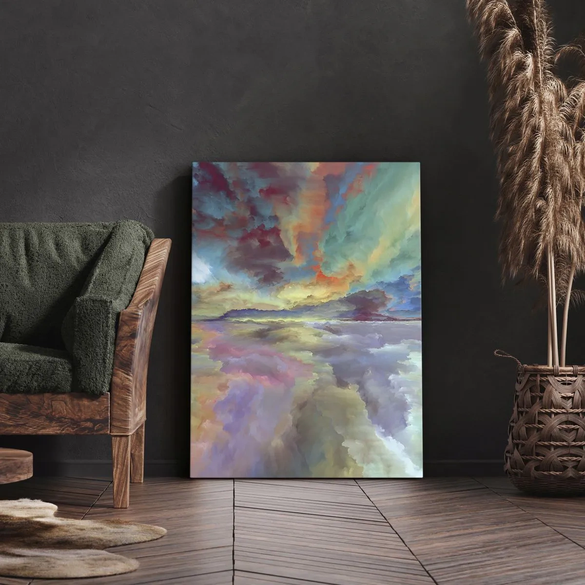 Impression sur toile - Image sur toile - Paysage de nuages colorés dans un style abstrait - 50x70cm - Deux paradis - Décoration murale moderne pour le salon et la chambre ARTTOR