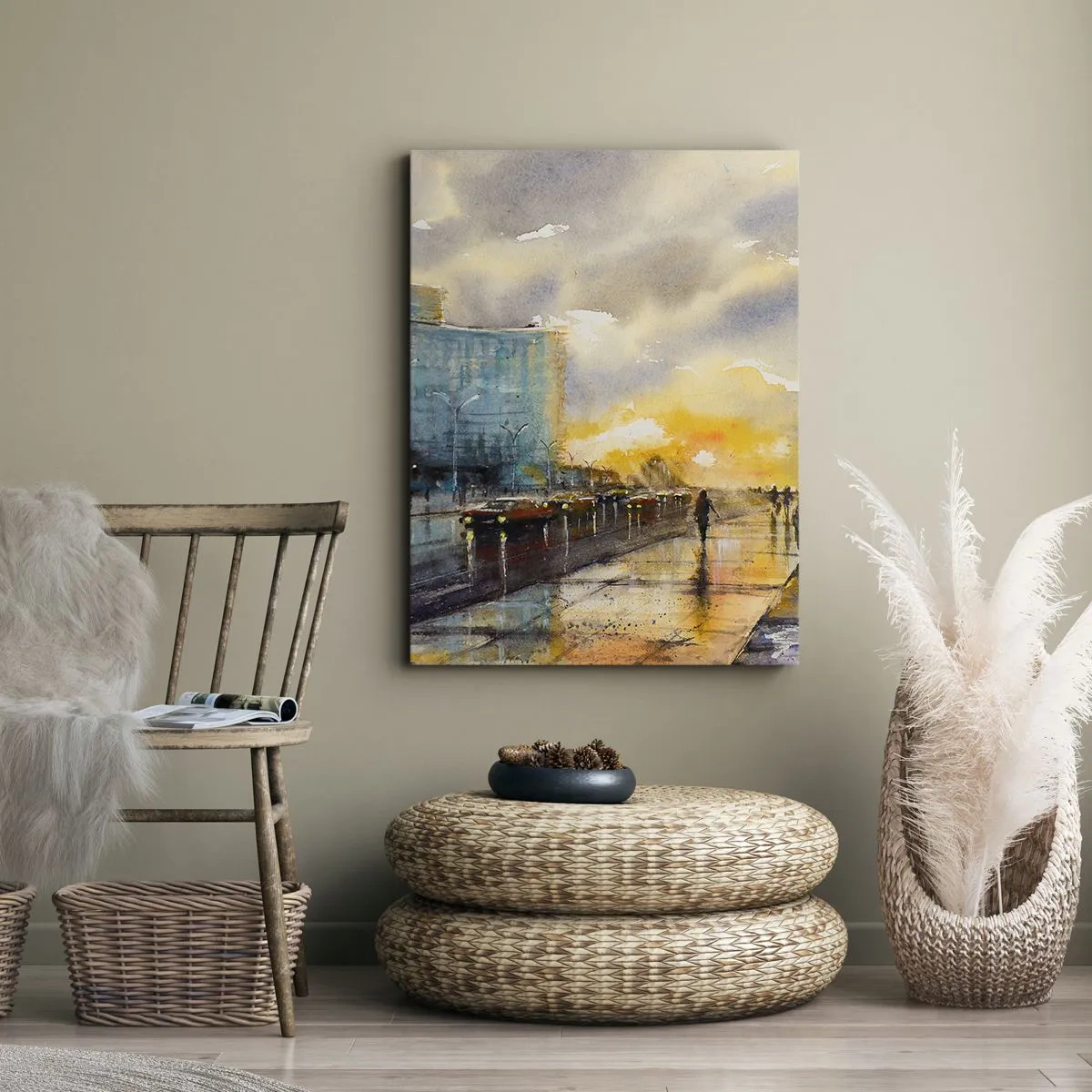 Impression sur toile - Image sur toile - Une vue pittoresque de la promenade en bord de mer au coucher du soleil - 50x70cm - La vie sur le rivage - Décoration murale moderne pour le salon et la chambre ARTTOR