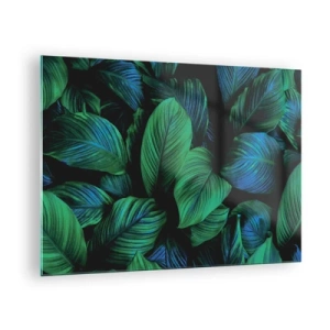 Impression sur verre - Image sur verre - Gros plan de feuilles aux nuances de vert intense - 70x50cm - Dans la foule verte - Décoration murale moderne pour le salon et la chambre ARTTOR