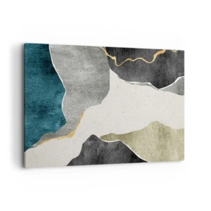 Impression sur toile - Image sur toile - Formes géométriques dans les tons de gris, vert et or - 120x80cm - Composition mosaïque avec un fil d'or - Décoration murale moderne pour le salon et la chambre ARTTOR