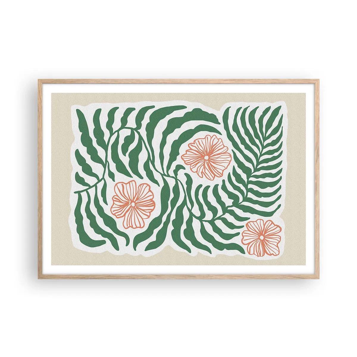 Affiche dans un chêne clair - Poster - Fleurit en vert - 100x70 cm